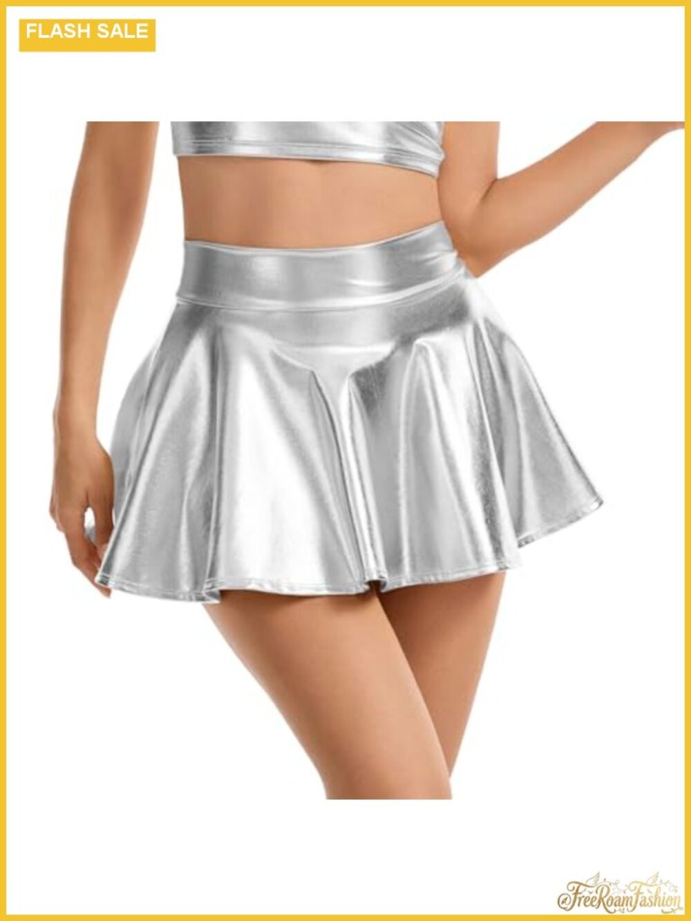 Metallic Mini Skirt Pleated Skater Rave Festival Party